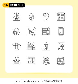 User Interface Pack of 16 Basic Outlines of house; animal; save; restaurant; food Editable Vector Design Elements