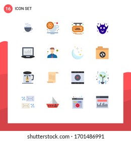 User Interface Pack of 16 Basic Flat Colors of computing; halloween animal; board; frankenstein; angry Editable Pack of Creative Vector Design Elements
