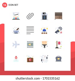 User Interface Pack of 16 Basic Flat Colors of herbal; interior; paper; furniture; cabinet Editable Pack of Creative Vector Design Elements