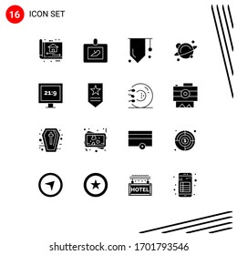 User Interface Pack of 16 Basic Solid Glyphs of aspect ratio; science; ultrasound; school; success Editable Vector Design Elements