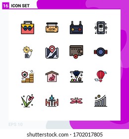 User Interface Pack of 16 Basic Flat Color Filled Lines of mobile; video; accumulator; smart; energy Editable Creative Vector Design Elements