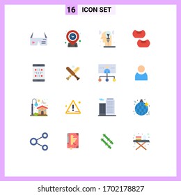 User Interface Pack of 16 Basic Flat Colors of phone; code; time; food; idea Editable Pack of Creative Vector Design Elements