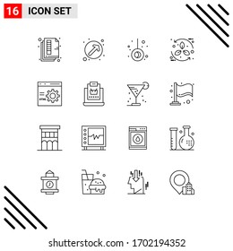 User Interface Pack of 16 Basic Outlines of browser; leaf; up right; eco; bio Editable Vector Design Elements