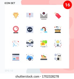 User Interface Pack of 16 Basic Flat Colors of shopping; map; heart; location; label Editable Pack of Creative Vector Design Elements