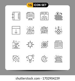 User Interface Pack of 16 Basic Outlines of layout; grid; device; arrange; coin Editable Vector Design Elements