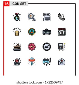 User Interface Pack of 16 Basic Flat Color Filled Lines of focus; cloud; hardware; backup; phone Editable Creative Vector Design Elements