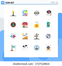 User Interface Pack of 16 Basic Flat Colors of currency; bangladesh; eye; bubble; heart Editable Pack of Creative Vector Design Elements