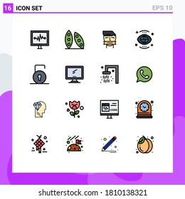User Interface Pack of 16 Basic Flat Color Filled Lines of view; global; organic; eye; shut Editable Creative Vector Design Elements