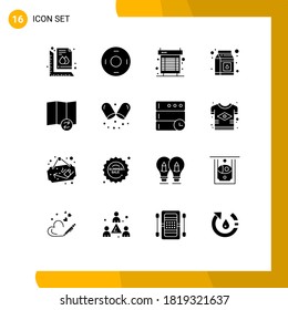 User Interface Pack of 16 Basic Solid Glyphs of map; package; symbols; milk; heat Editable Vector Design Elements