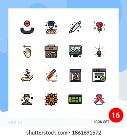 User Interface Pack of 16 Basic Flat Color Filled Lines of arrow; gestures; bread roller; arrow; tulip Editable Creative Vector Design Elements