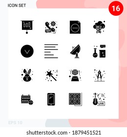 User Interface Pack of 16 Basic Solid Glyphs of circle; technology; message; storage; cloud Editable Vector Design Elements