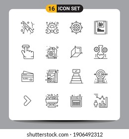 User Interface Pack of 16 Basic Outlines of gesture; click; holiday; decryption; graphy Editable Vector Design Elements