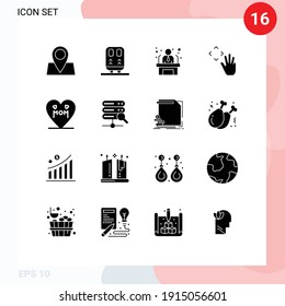 User Interface Pack of 16 Basic Solid Glyphs of love; croup; applicant; up; hand Editable Vector Design Elements
