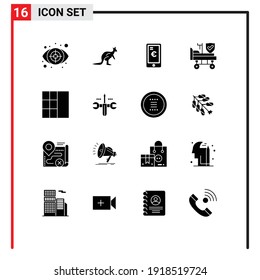 User Interface Pack of 16 Basic Solid Glyphs of insurance; hospital; kangaroo; bed; euro Editable Vector Design Elements