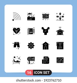 User Interface Pack of 16 Basic Solid Glyphs of heart; bio; easel; problem; user Editable Vector Design Elements