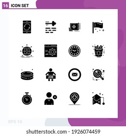 User Interface Pack of 16 Basic Solid Glyphs of global; flag; login; congress; marketing Editable Vector Design Elements