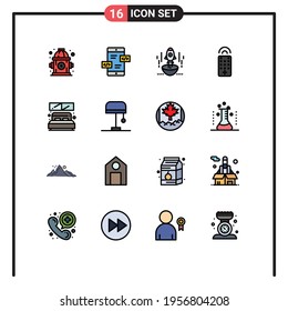 User Interface Pack of 16 Basic Flat Color Filled Lines of hotel; tv; rocket; remote; spaceship Editable Creative Vector Design Elements