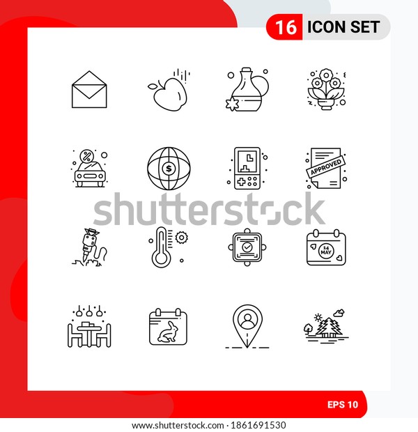 User Interface Pack\
of 16 Basic Outlines of rent; money; jug; discount; roses Editable\
Vector Design Elements