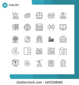 User Interface Pack of 25 Basic Lines of book; graveyard; sports; grave; station Editable Vector Design Elements