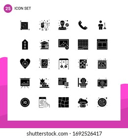 User Interface Pack of 25 Basic Solid Glyphs of solution; phone; athlete; contact; player Editable Vector Design Elements