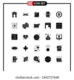 User Interface Pack of 25 Basic Solid Glyphs of sign; page; dragonfly; file; contract Editable Vector Design Elements