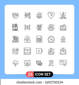 User Interface Pack of 25 Basic Lines of mobile; computer; heart attack; tomb; funeral Editable Vector Design Elements
