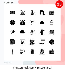 User Interface Pack of 25 Basic Solid Glyphs of protect; house; bottle; estate; magic Editable Vector Design Elements