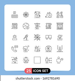 User Interface Pack of 25 Basic Lines of cleaner; vehicle; diet; transportation; bike Editable Vector Design Elements