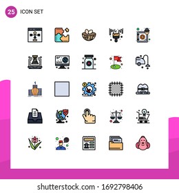 User Interface Pack of 25 Basic Filled line Flat Colors of hobby; color; jigsaw; brush; egg Editable Vector Design Elements