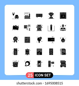 User Interface Pack of 25 Basic Solid Glyphs of right; arrow; van; first; award Editable Vector Design Elements
