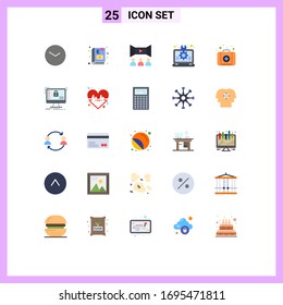 User Interface Pack of 25 Basic Flat Colors of laptop; idea; study; design; multimedia Editable Vector Design Elements