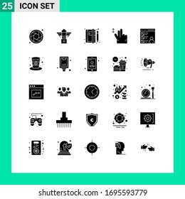 User Interface Pack of 25 Basic Solid Glyphs of coding; app; book; swipe; gesture Editable Vector Design Elements