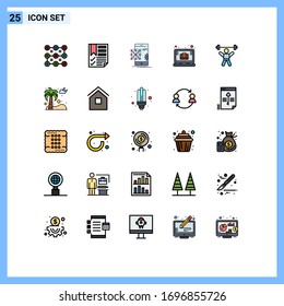 User Interface Pack of 25 Basic Filled line Flat Colors of office case; case; report; brief; development Editable Vector Design Elements