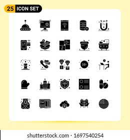 User Interface Pack mit 25 einfachen, festen Glyphen aus Addition; Verkauf; Anschluss; Server, Design-Elemente für Smartphone-Editierbare Vektorillustration