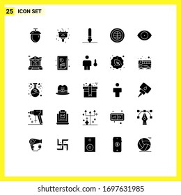 User Interface Pack of 25 Basic Solid Glyphs of human; eye; draw; web; internet Editable Vector Design Elements