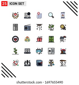 User Interface Pack of 25 Basic Filled line Flat Colors of search; look; develop; glass; navigation Editable Vector Design Elements