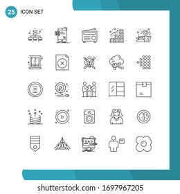 User Interface Pack of 25 Basic Lines of wood; coins; radio; revenue; income Editable Vector Design Elements