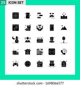 User Interface Pack of 25 Basic Solid Glyphs of rain; moustache; conversation; fathers; celebrate Editable Vector Design Elements