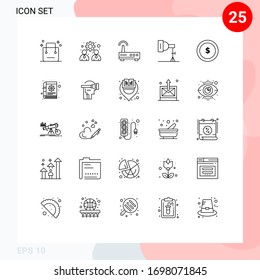 User Interface Pack of 25 Basic Lines of business; photography; work; photo; education Editable Vector Design Elements