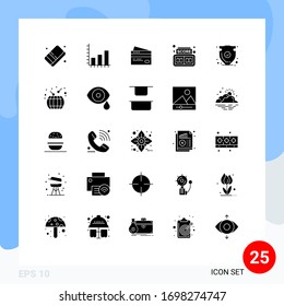 User Interface Pack of 25 Basic Solid Glyphs of digital; shopping; creditcard; money; credit Editable Vector Design Elements