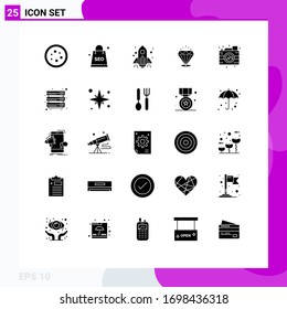 User Interface Pack of 25 Basic Solid Glyphs of creative; expensive; seo package; shine; launch Editable Vector Design Elements
