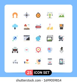 User Interface Pack of 25 Basic Flat Colors of home; educat; compass; idea; bulb Editable Vector Design Elements