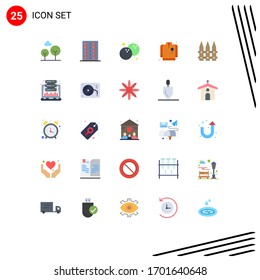 User Interface Pack of 25 Basic Flat Colors of spring; garden; coconut; fence; fire fighting coat Editable Vector Design Elements