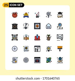 User Interface Pack of 25 Basic Filled line Flat Colors of education; lollypop; labour badge; kids; lip stick Editable Vector Design Elements