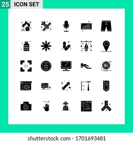 User Interface Pack of 25 Basic Solid Glyphs of sales; business growth; satellite; record; mic Editable Vector Design Elements