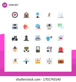 User Interface Pack of 25 Basic Flat Colors of lab; tube; green; ship; canoe Editable Vector Design Elements