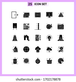 User Interface Pack mit 25 grundlegenden Glyphen der Warnung; spielen; Fußball; Video; Design-Elemente für die bearbeitbare Vektorillustration des Monitors