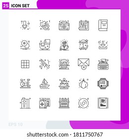 User Interface Pack of 25 Basic Lines of read; education; medical aid; book; gym Editable Vector Design Elements