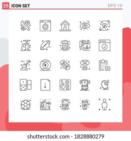 User Interface Pack of 25 Basic Lines of view; search; stopwatch; eye; school Editable Vector Design Elements