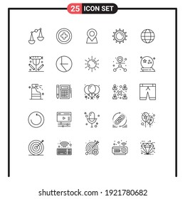 User Interface Pack of 25 Basic Lines of breakfast; internet; marker; globe; light Editable Vector Design Elements